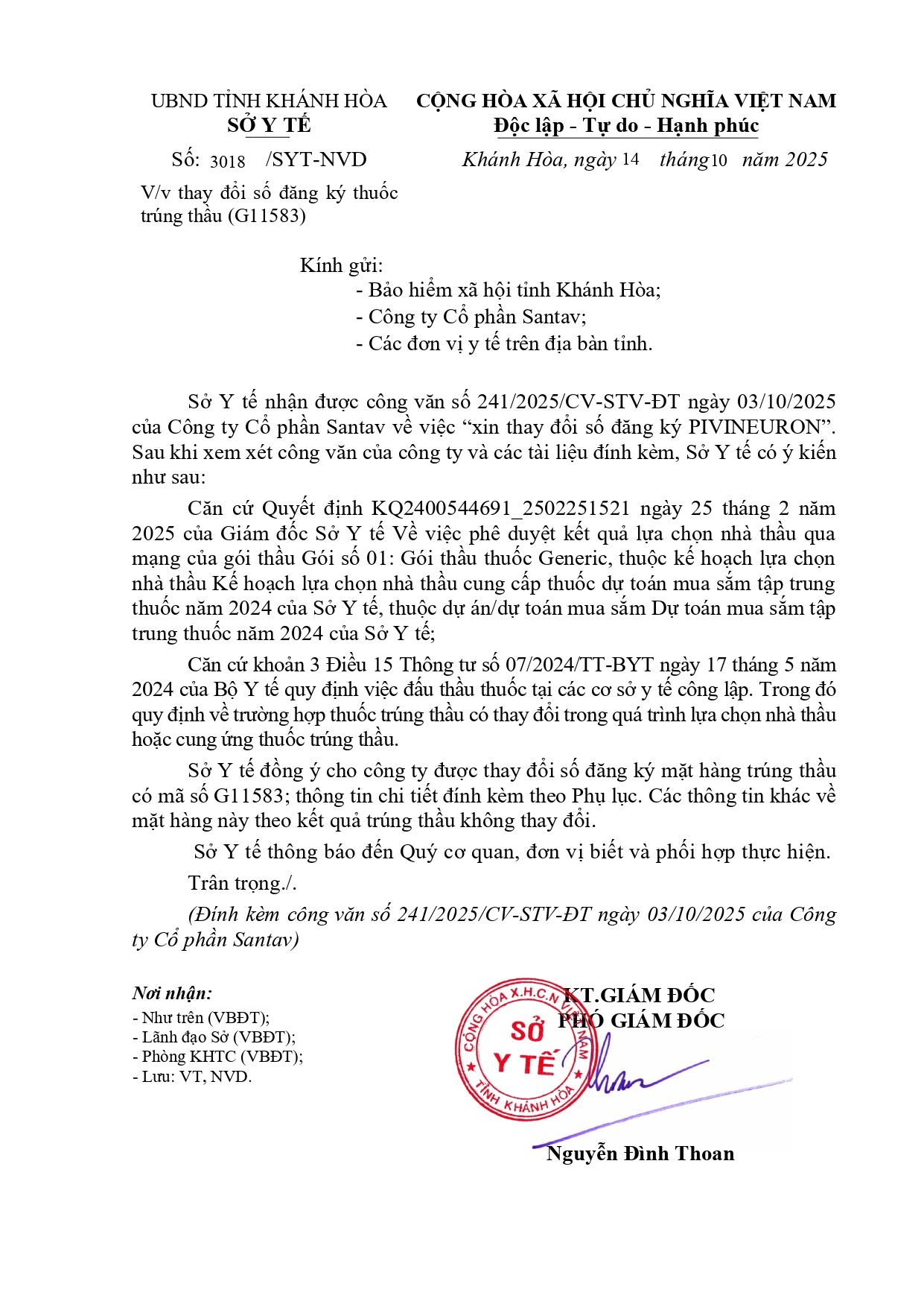 V/v thay đổi số đăng ký thuốc trúng thầu (G11583)